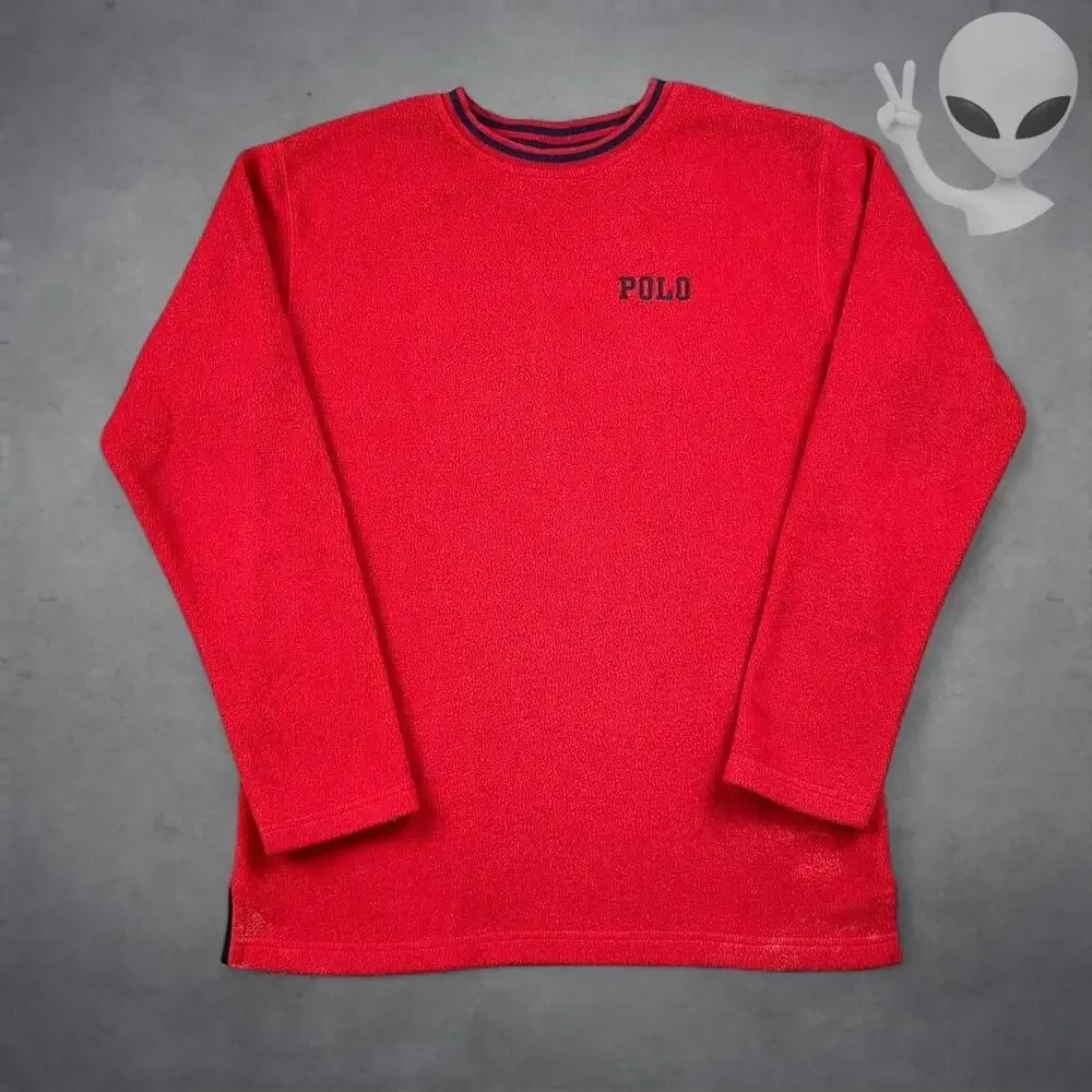 Vintage 90s Polo Ralph Lauren Fleece Crewneck Sweatshirt Mens L Red Spellout